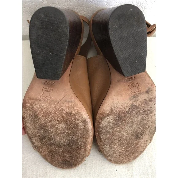 Tory Burch Slingback Shoes Saddle Leather Block Heel Peep Toe Mule Brazil Sz 7.5 - Picture 6 of 12